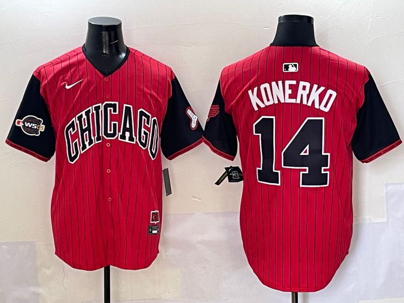 Men Chicago White Sox 14 Konerko Red Stripe Joint Name Nike 2025 MLB Jersey style 11